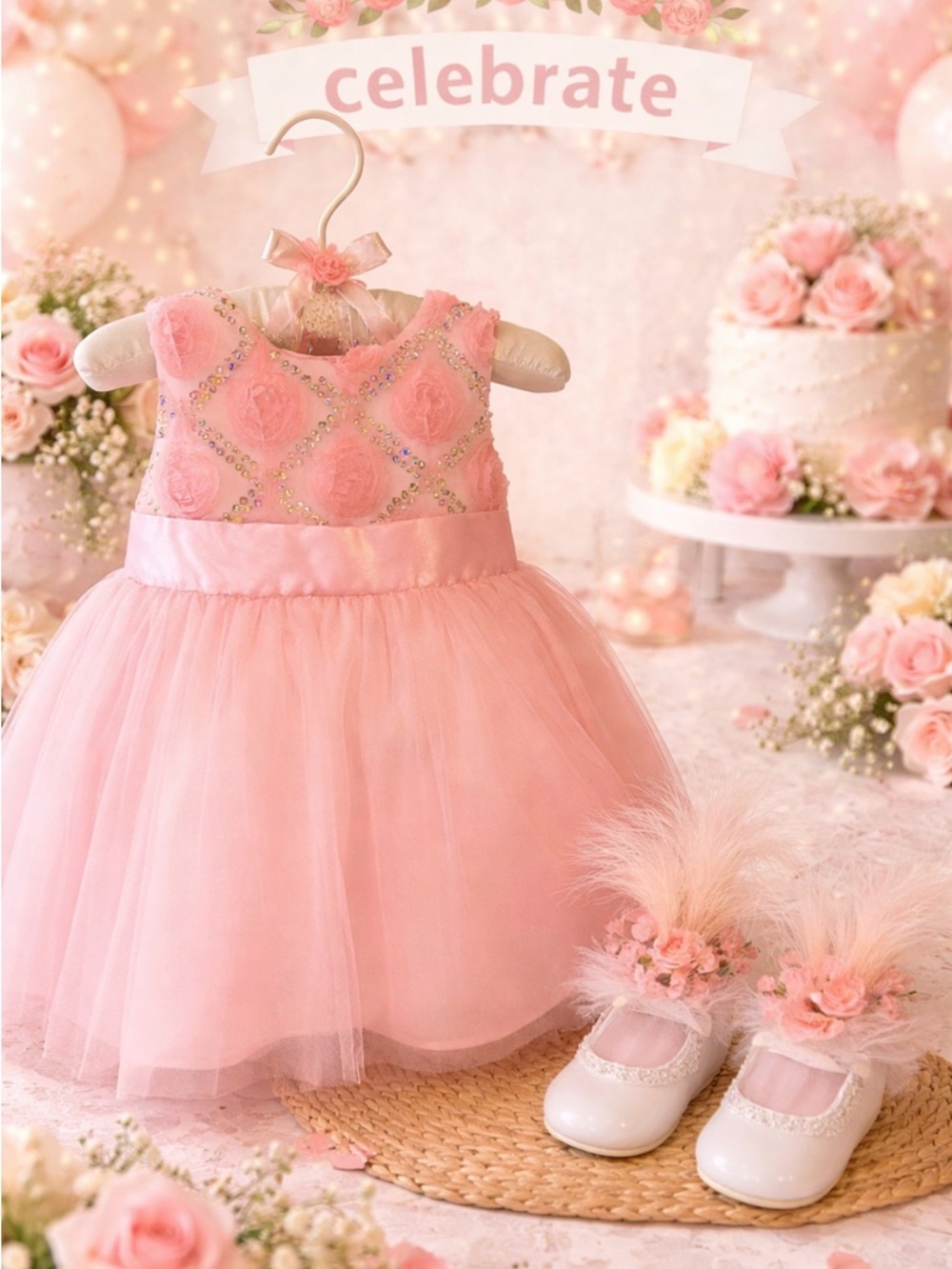 Beautiful Pink Shimmering Centerpiece For Baby Shower, Little Girls Birthday